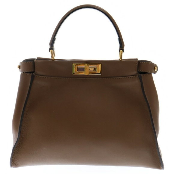 FENDI Peekaboo Bag Shoulder Bag Handbag Brown Leather - Picture 1 of 5